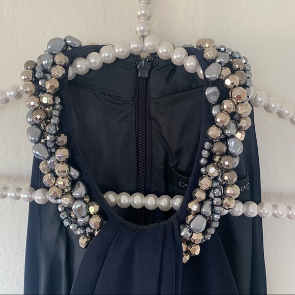 Carmen Marc Valvo Beaded-Neck Toga Dress - Picture 4 of 10